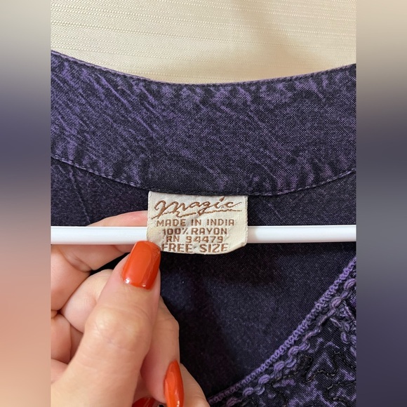 Magic Purple Rayon Dress Embroidered Free Size Maxi Dress Tie Up Back - Picture 4 of 9